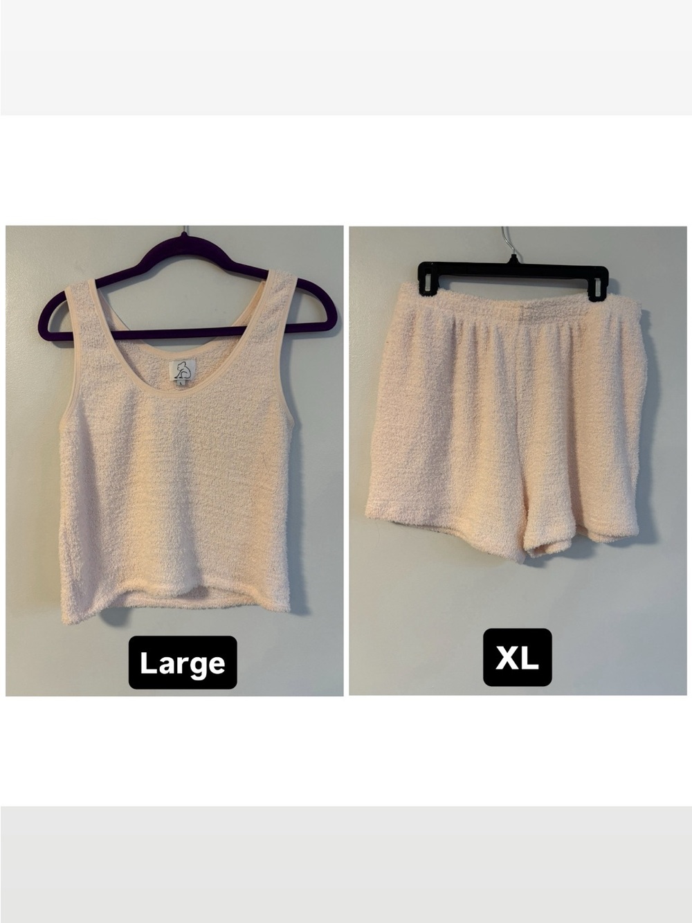 Kuwallatee Light Pink Fuzzy LARGE Tank Top & XL Shorts Matching Loungewear Set